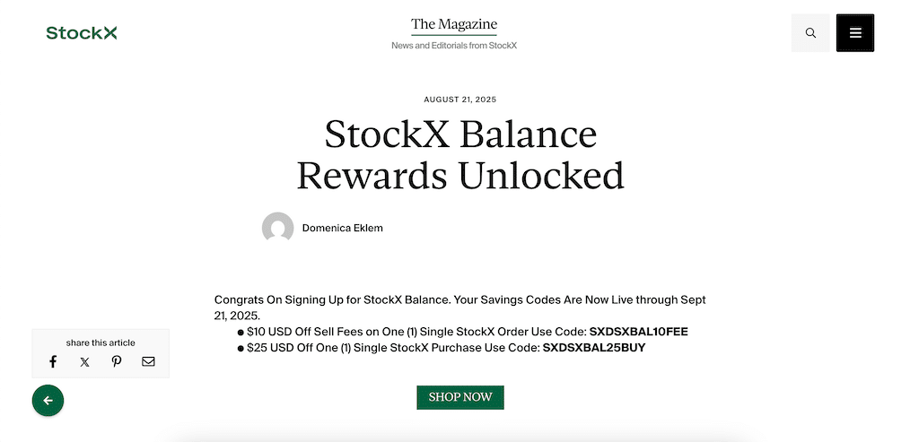 Stockx Rewards kedvezmény